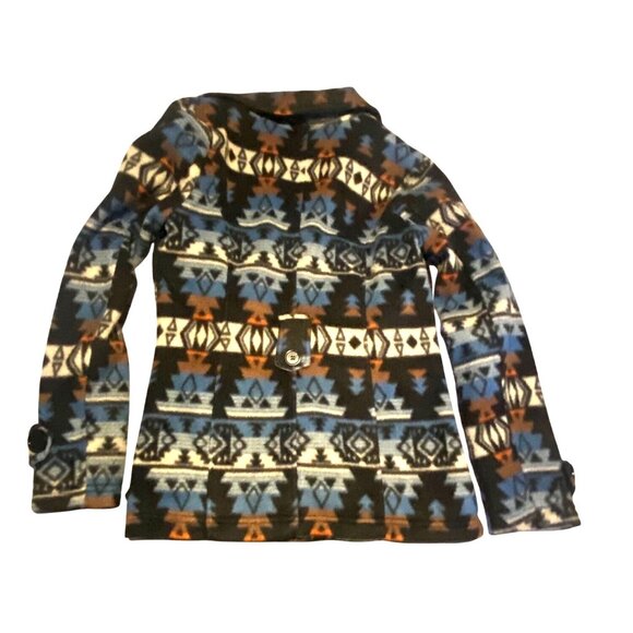 JouJou Tribal Pattern Small Fleece Double-Breasted Lined Peacoat Jacket Aztec - Picture 7 of 14